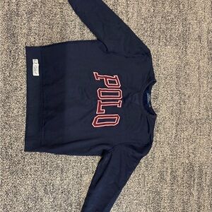 Ralph Lauren Blue Crewneck Sweater with Red Text